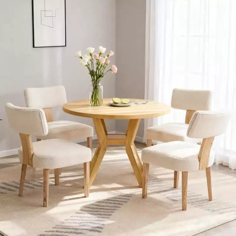 Lot de 2 chaises de salle à manger en bois, chaises d'appoint de cuisine en tissu rembourré avec pieds en bois massif, chaises d'appoint modernes pour salle à manger, salon (beige)