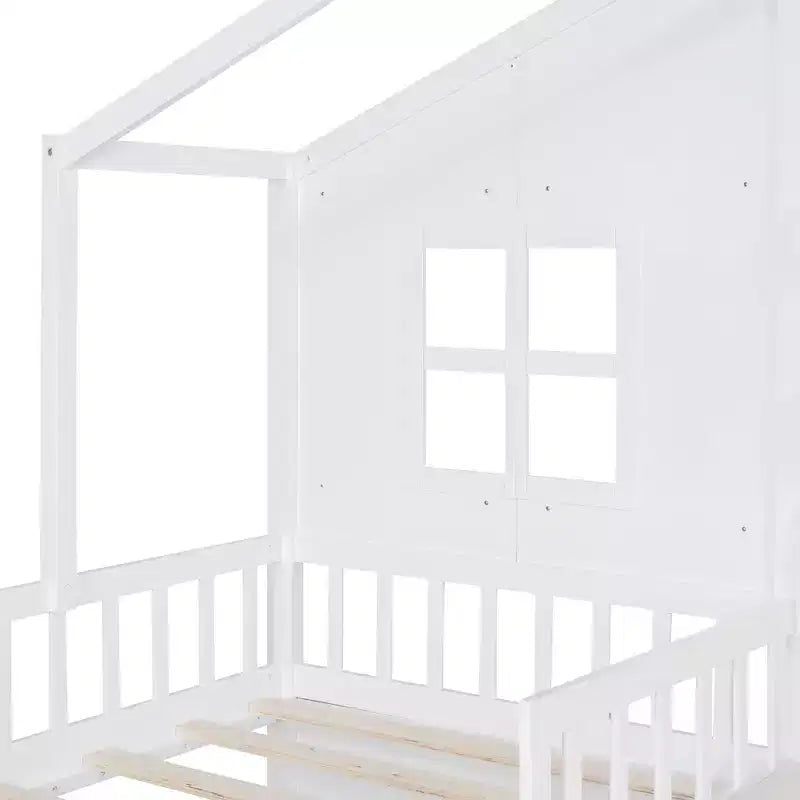 Lit plateforme Luxystar Twin House avec canapé, 2 tiroirs et étagères de rangement