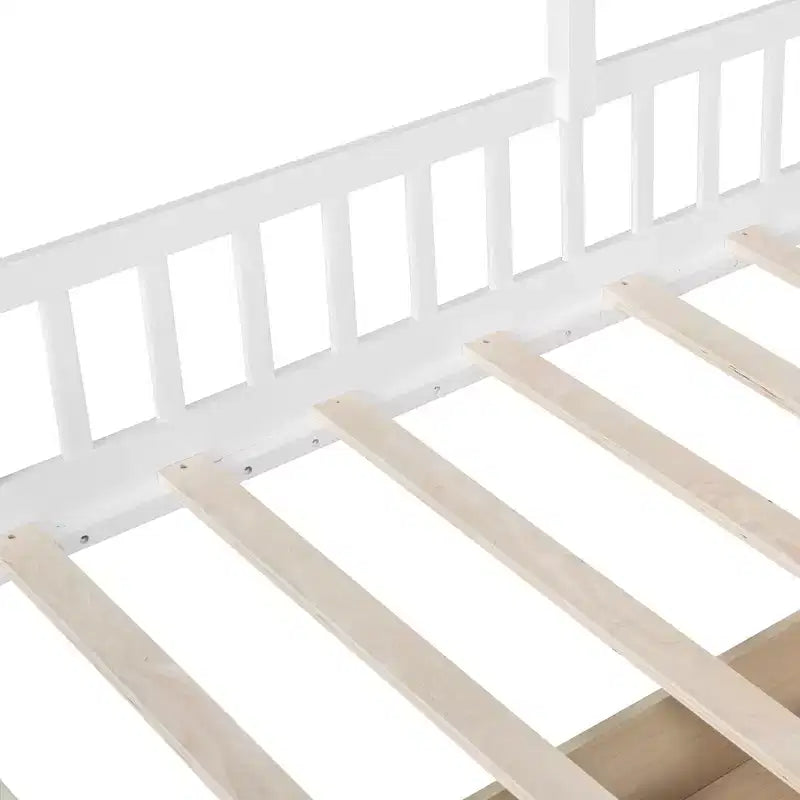 Lit plateforme Luxystar Twin House avec canapé, 2 tiroirs et étagères de rangement