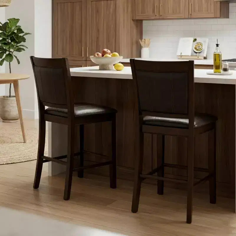Tabouret de bar hauteur comptoir 63,5 cm en bois et similicuir - Style ferme