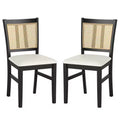 Costway Farmhouse Rattan Dining Chair Set of 2/4 Fabric Upholstered Kitchen Chairs