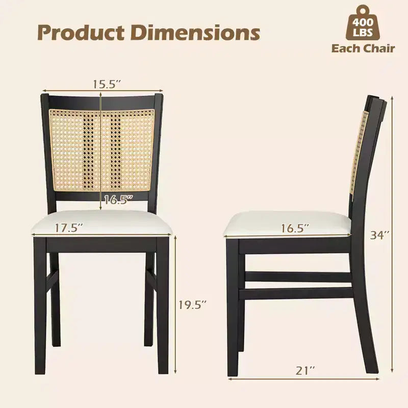 Chaise de salle à manger en rotin style ferme – Lot de 2 ou 4