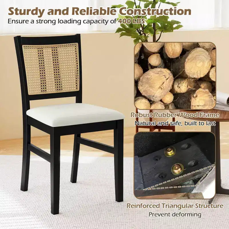 Chaise de salle à manger en rotin style ferme – Lot de 2 ou 4