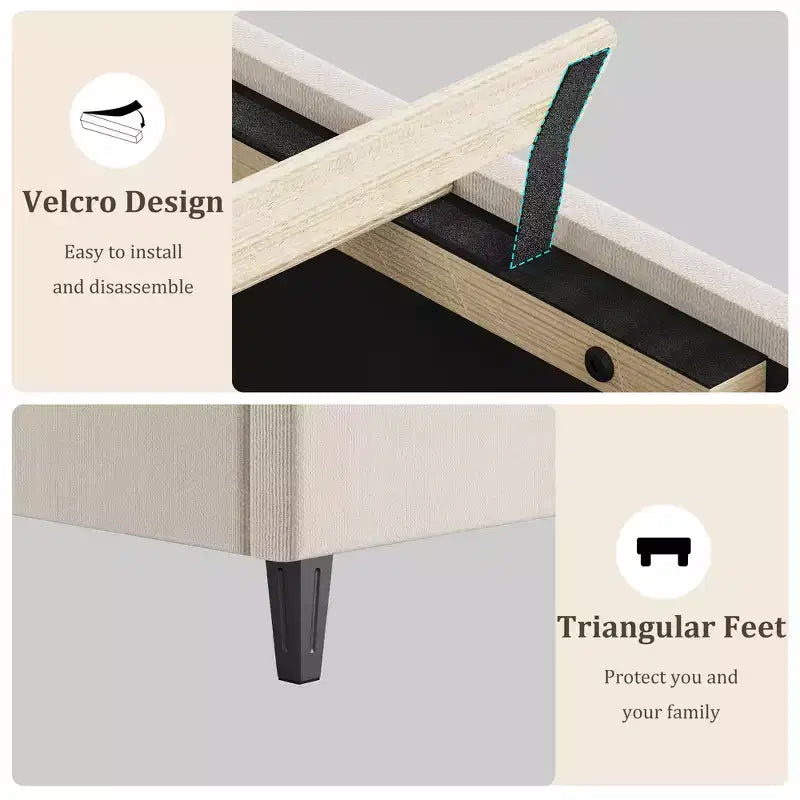 Cadre de lit plateforme rembourré avec tête de lit en tissu réglable Lattes en bois robustes, sans bruit, assemblage facile, aucun sommier tapissier requis