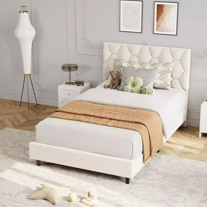 Cadre de lit plateforme rembourré avec tête de lit en tissu réglable Lattes en bois robustes, sans bruit, assemblage facile, aucun sommier tapissier requis