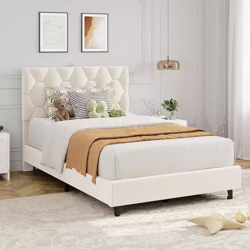 Cadre de lit plateforme rembourré avec tête de lit en tissu réglable Lattes en bois robustes, sans bruit, assemblage facile, aucun sommier tapissier requis