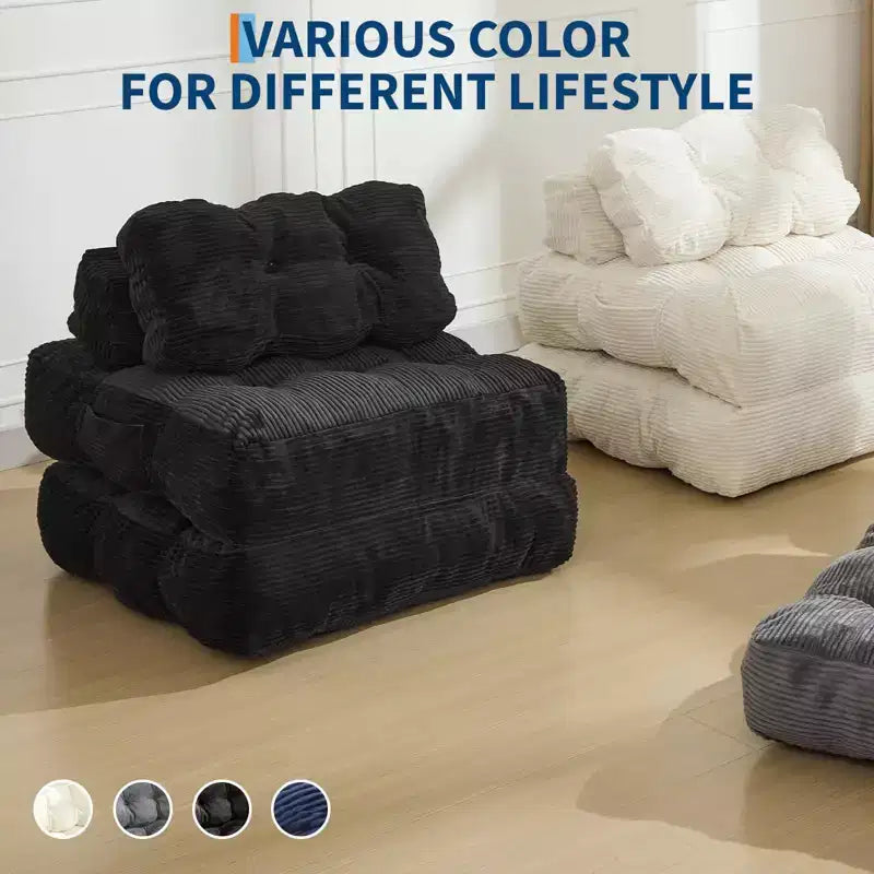Fauteuil de canapé-lit pliant 2 places, oreiller lombaire ergonomique, mousse déchiquetée, housse lavable en machine, noir