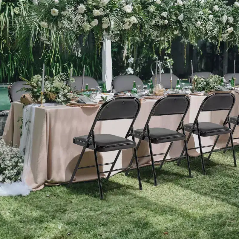 Lot de 4 chaises pliantes de salle à manger en cuir PU avec cadre en métal