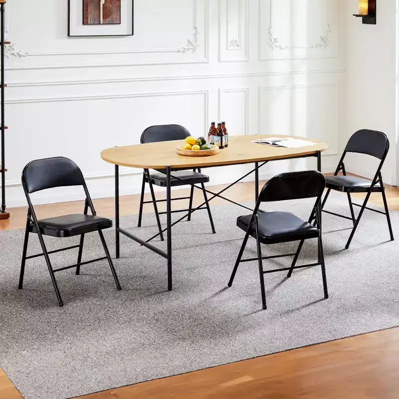 Lot de 4 chaises pliantes de salle à manger en cuir PU avec cadre en métal