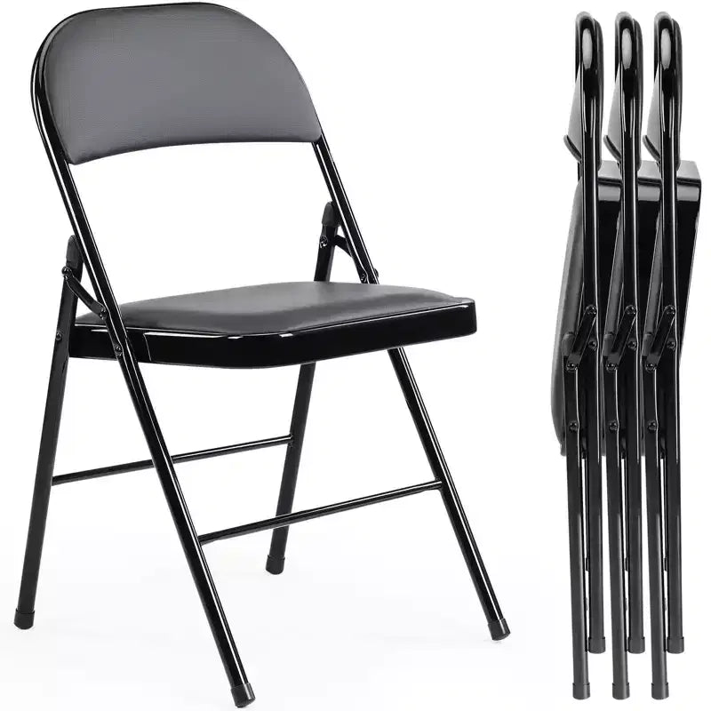 Lot de 4 chaises pliantes de salle à manger en cuir PU avec cadre en métal