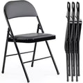 Lot de 4 chaises pliantes de salle à manger en cuir PU avec cadre en métal