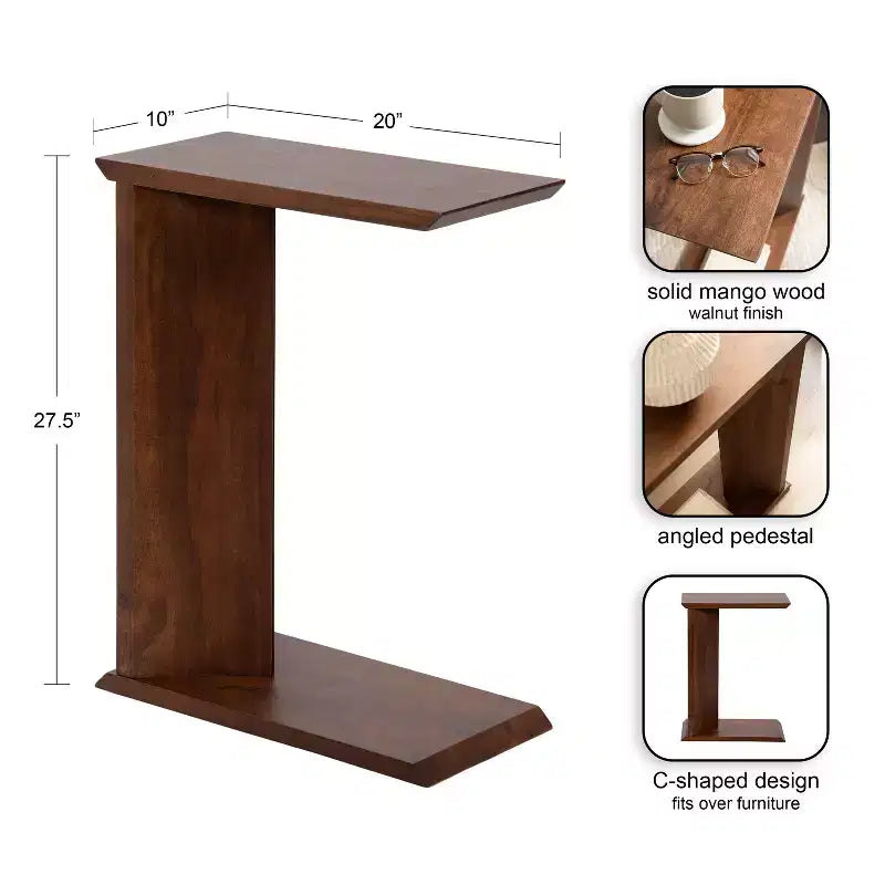 Table d'appoint en bois en C – Table basse d'appoint pour canapé et table pour ordinateur portable