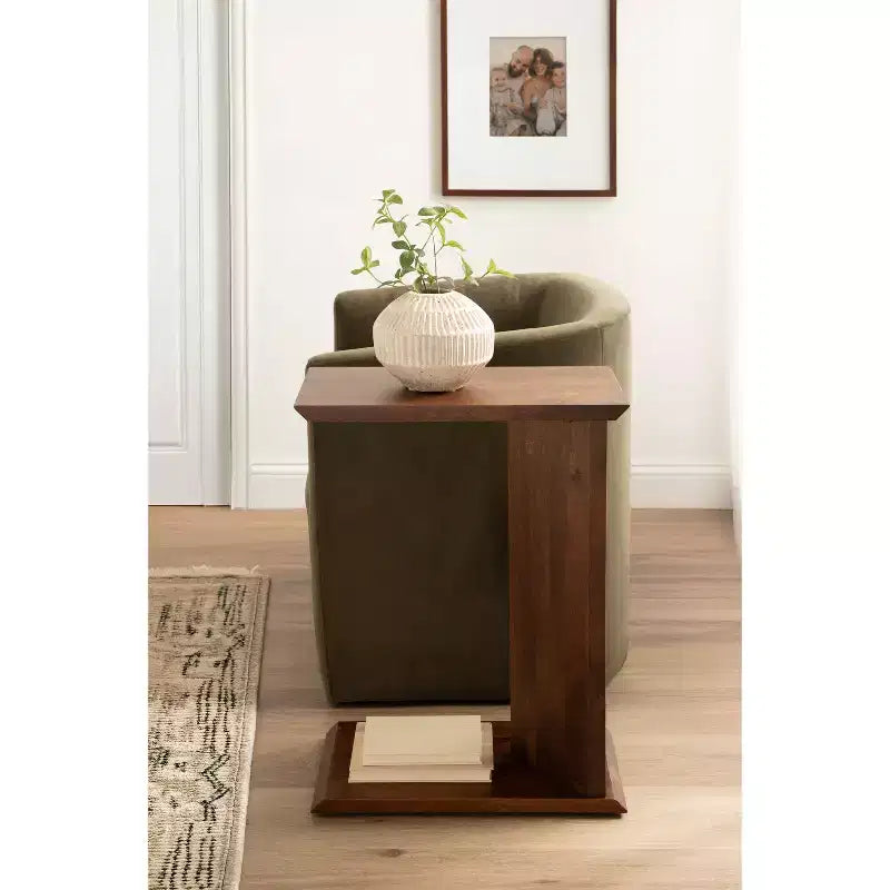 Table d'appoint en bois en C – Table basse d'appoint pour canapé et table pour ordinateur portable
