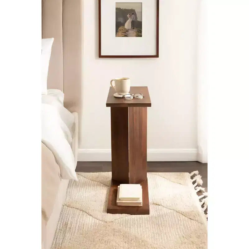 Table d'appoint en bois en C – Table basse d'appoint pour canapé et table pour ordinateur portable