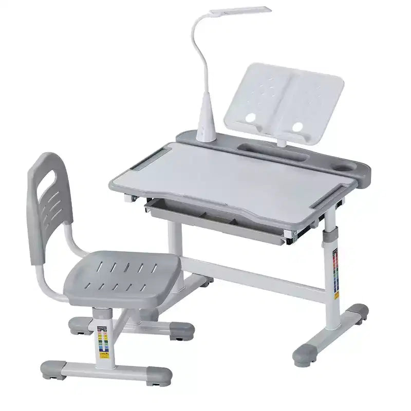 Chaise et bureau pour enfants Lampe de table Hauteur réglable Bureau inclinable Gris Robuste
