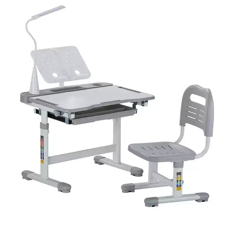 Chaise et bureau pour enfants Lampe de table Hauteur réglable Bureau inclinable Gris Robuste