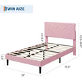 Twin Size Platform Bed Frame with Adjustable Corduroy Headboard, Charging Station & Storage, Pink