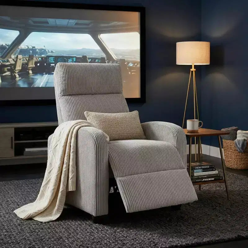 Fauteuil inclinable contemporain en velours côtelé avec dossier poussoir