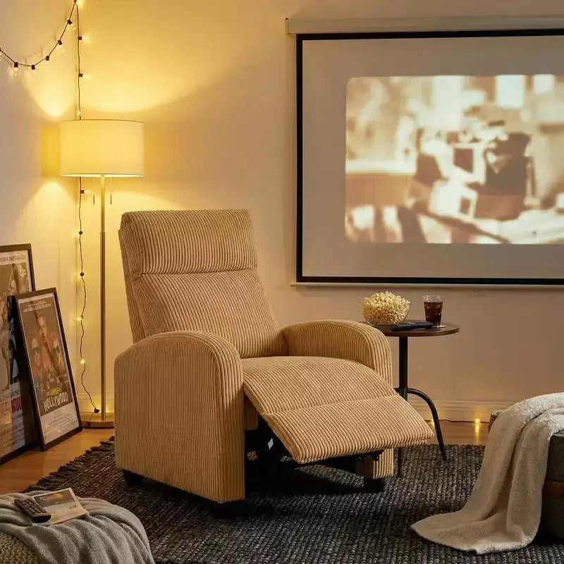 Fauteuil inclinable contemporain en velours côtelé avec dossier poussoir