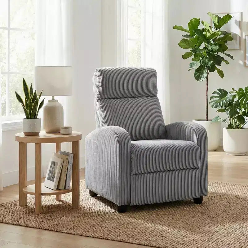 Fauteuil inclinable contemporain en velours côtelé avec dossier poussoir