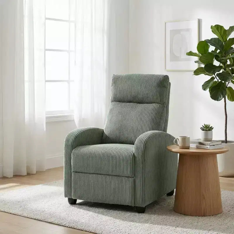 Fauteuil inclinable contemporain en velours côtelé avec dossier poussoir