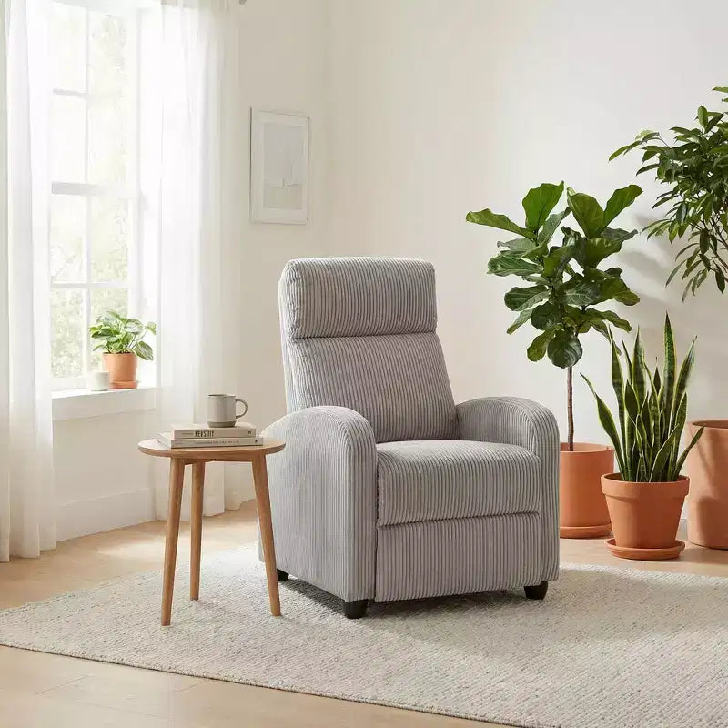 Fauteuil inclinable contemporain en velours côtelé avec dossier poussoir