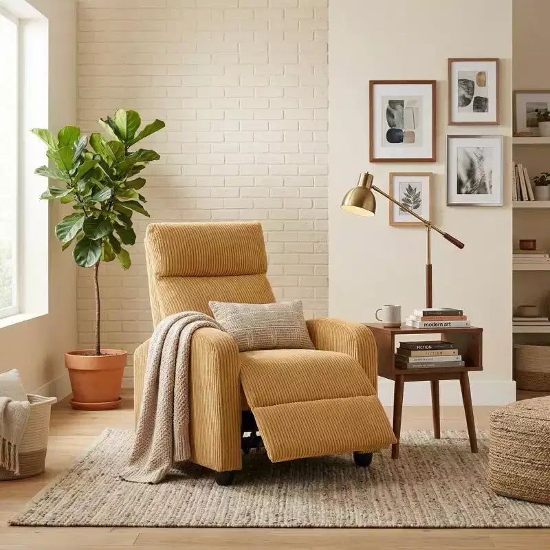 Fauteuil inclinable contemporain en velours côtelé avec dossier poussoir