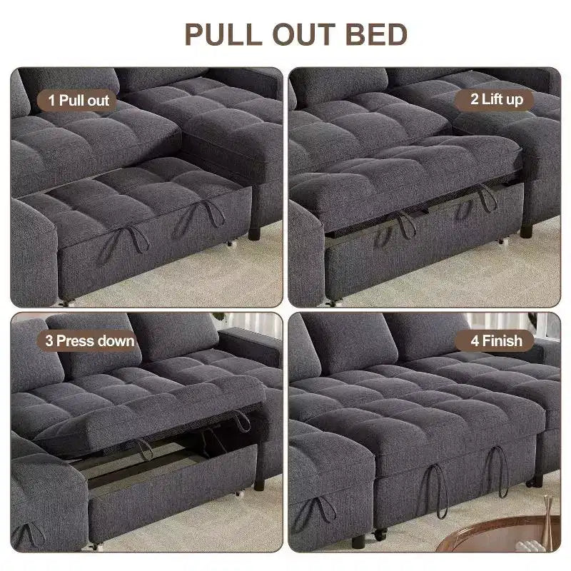 Canapé-lit convertible d'angle en U avec rangement 264 cm