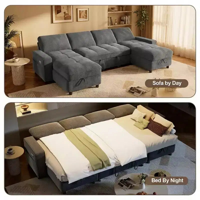 Canapé-lit convertible d'angle en U avec rangement 264 cm