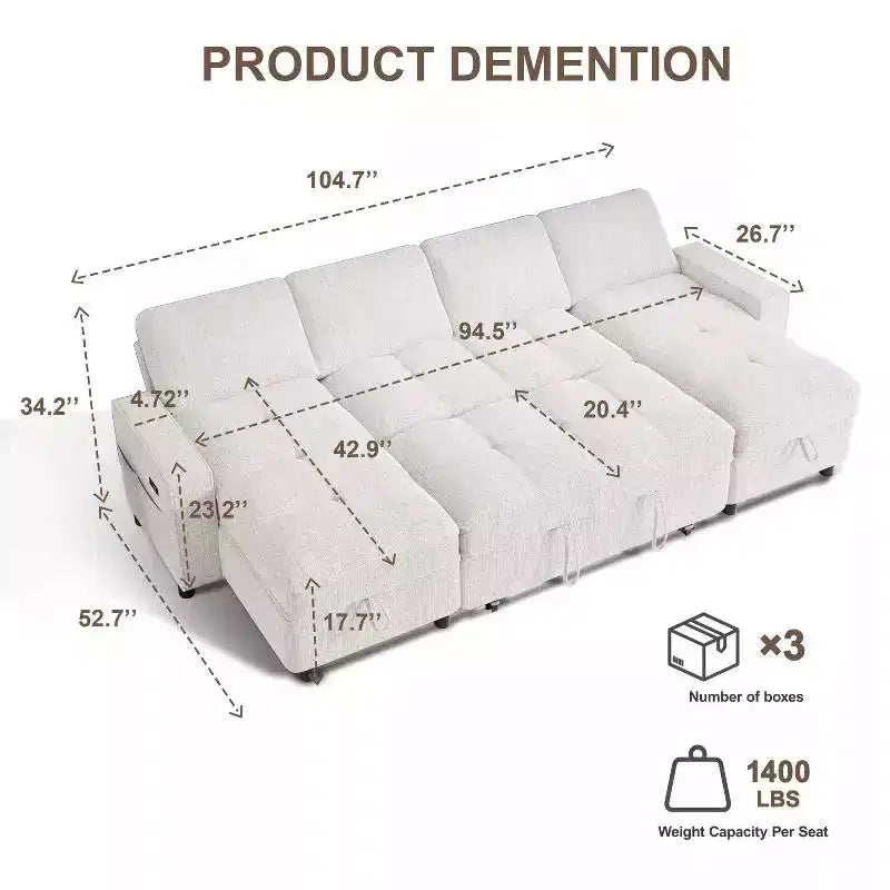 Canapé-lit convertible d'angle en U avec rangement 264 cm