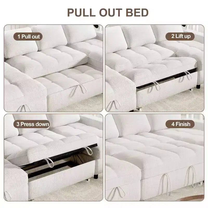 Canapé-lit convertible d'angle en U avec rangement 264 cm