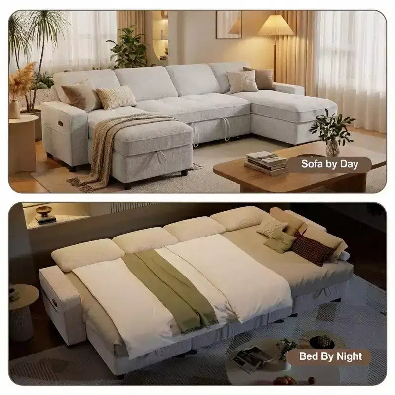 Canapé-lit convertible d'angle en U avec rangement 264 cm