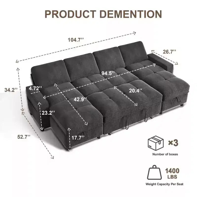 Canapé-lit convertible d'angle en U avec rangement 264 cm