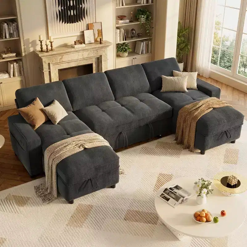 Canapé-lit convertible d'angle en U avec rangement 264 cm