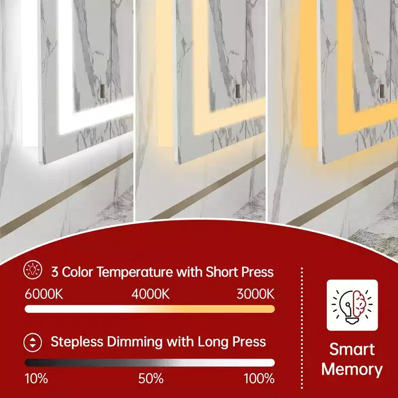 Miroir de salle de bain LED anti-buée 48x40 avec éclairage et variateur