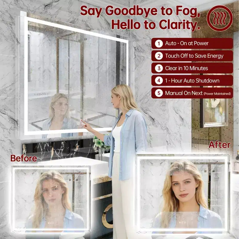 Miroir de salle de bain LED anti-buée 48x40 avec éclairage et variateur
