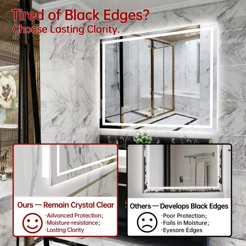 Miroir de salle de bain LED anti-buée 48x40 avec éclairage et variateur