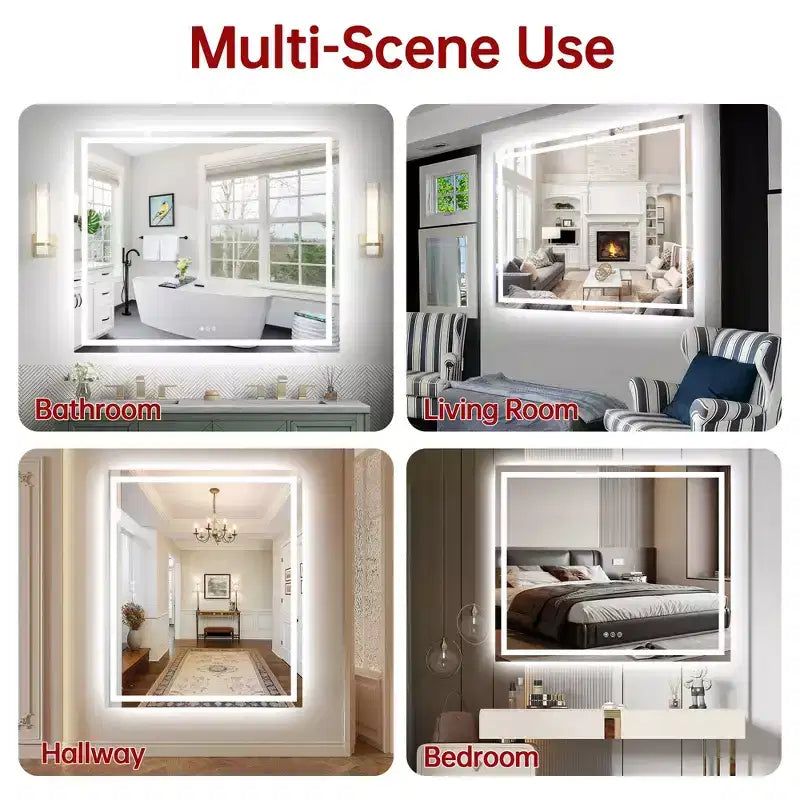 Miroir de salle de bain LED anti-buée 48x40 avec éclairage et variateur